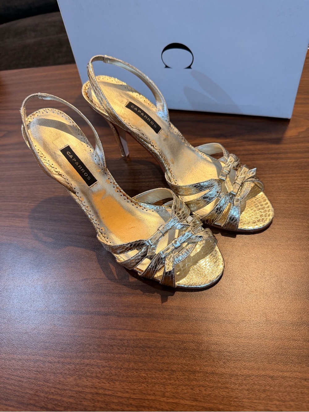 Caparros Metallic Gold Strappy Slingback Heels